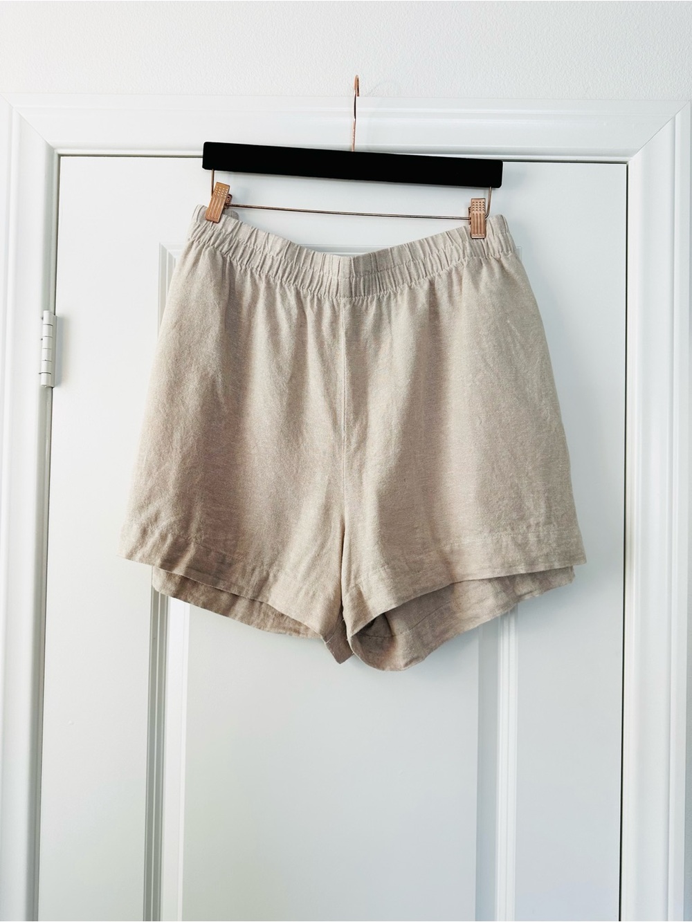Beige Linen Rayon Blend Shorts Elastic Waist Summer Lightweight Casual XXL